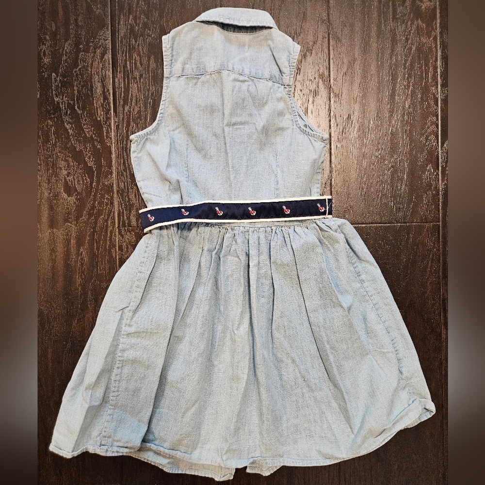 POLO Ralph Lauren Belted Sleeveless Chambray Shirt Dress, Girls Size 7 - Picture 2 of 5